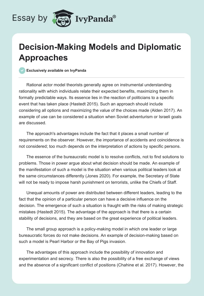 Decision-Making Models and Diplomatic Approaches. Page 1
