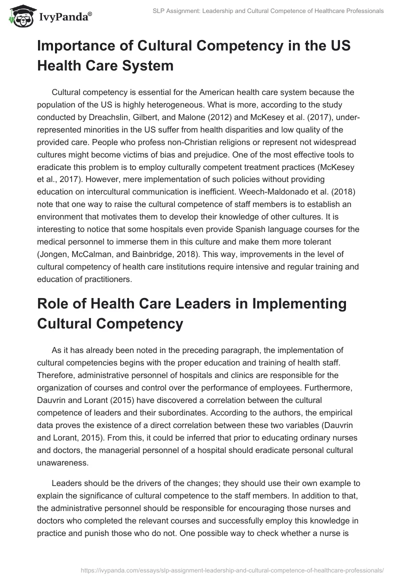 SLP Assignment: Leadership and Cultural Competence of Healthcare Professionals. Page 2