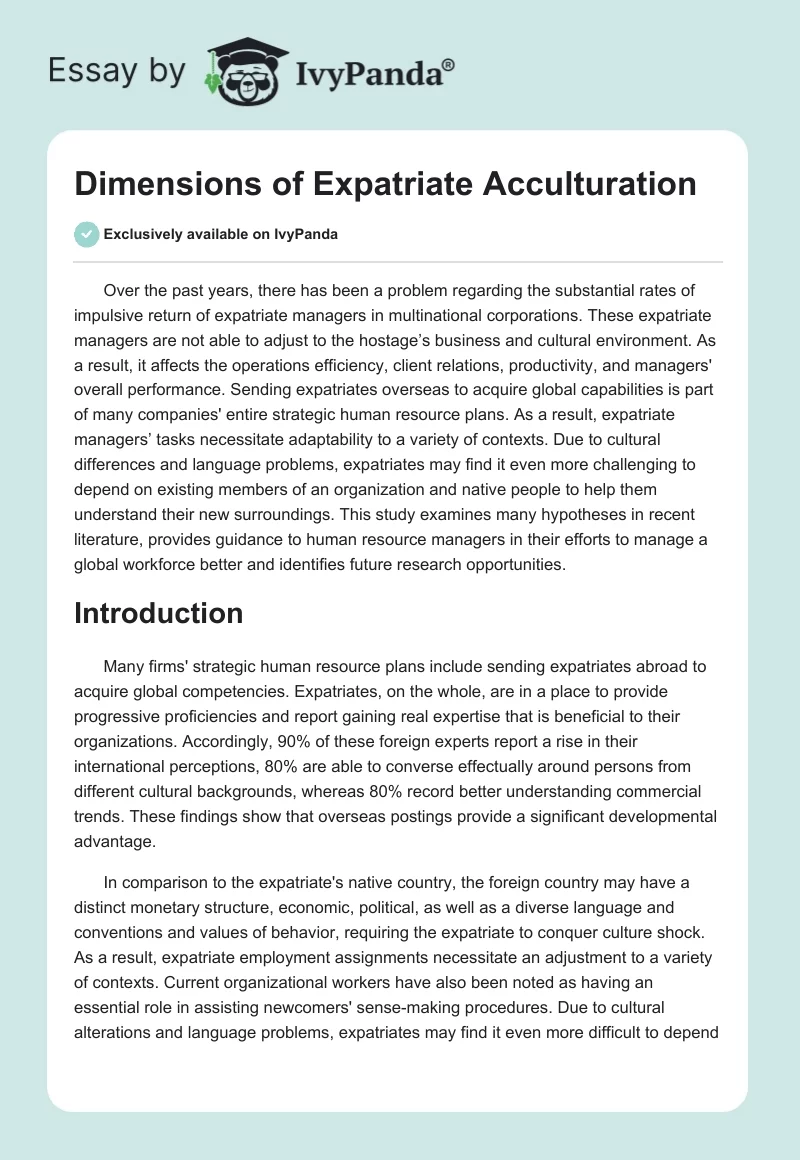 Dimensions of Expatriate Acculturation. Page 1