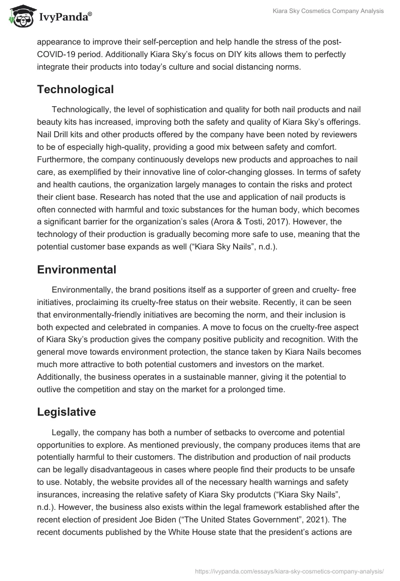 Kiara Sky Cosmetics Company Analysis. Page 4