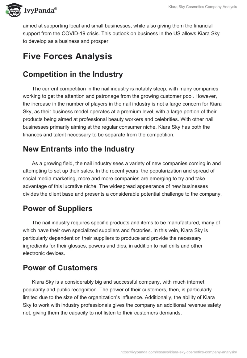 Kiara Sky Cosmetics Company Analysis. Page 5