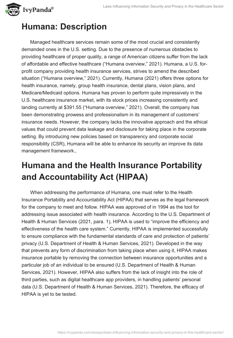 Laws Influencing Information Security and Privacy in the Healthcare Sector. Page 2