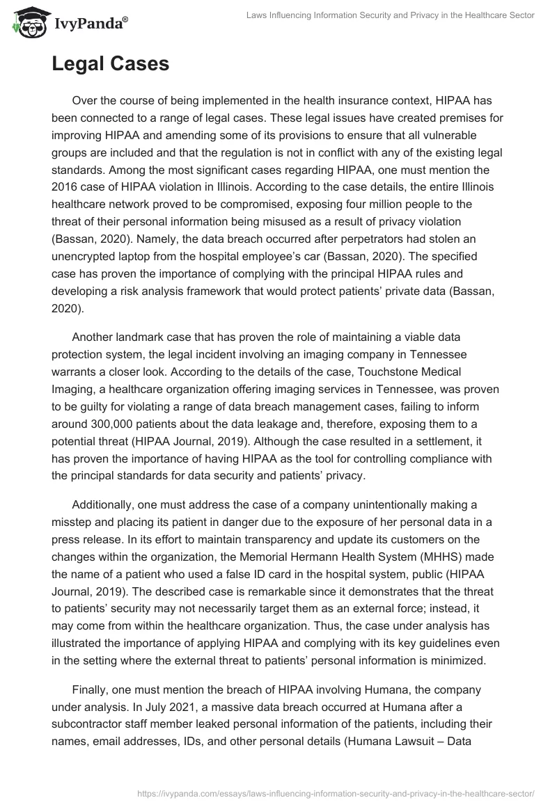 Laws Influencing Information Security and Privacy in the Healthcare Sector. Page 3