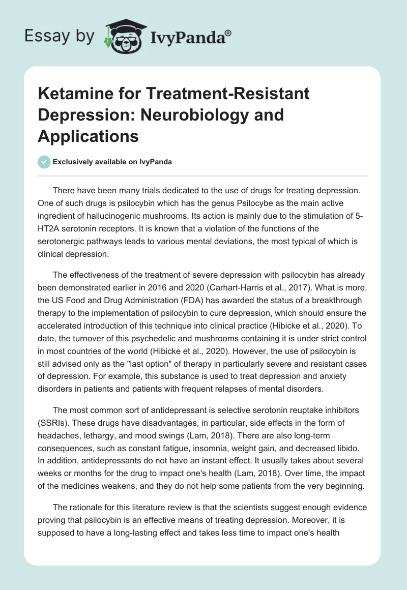 Ketamine for Treatment-Resistant Depression: Neurobiology and Applications. Page 1