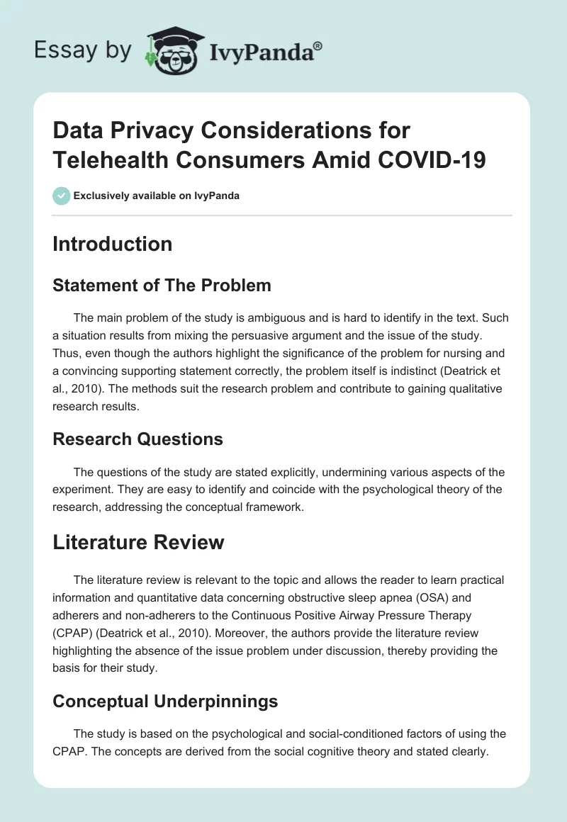 Data Privacy Considerations for Telehealth Consumers Amid COVID-19. Page 1