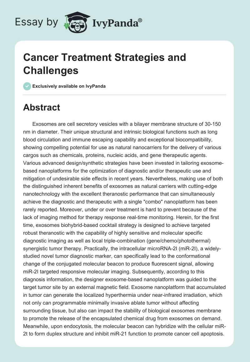 Cancer Treatment Strategies and Challenges. Page 1