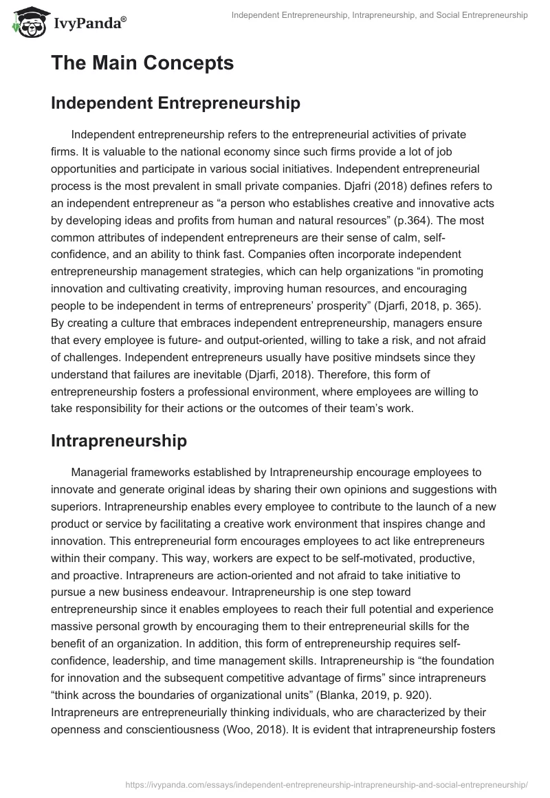 Independent Entrepreneurship, Intrapreneurship, and Social Entrepreneurship. Page 2