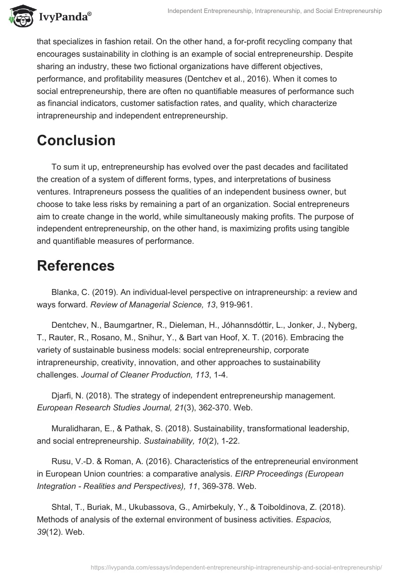 Independent Entrepreneurship, Intrapreneurship, and Social Entrepreneurship. Page 5