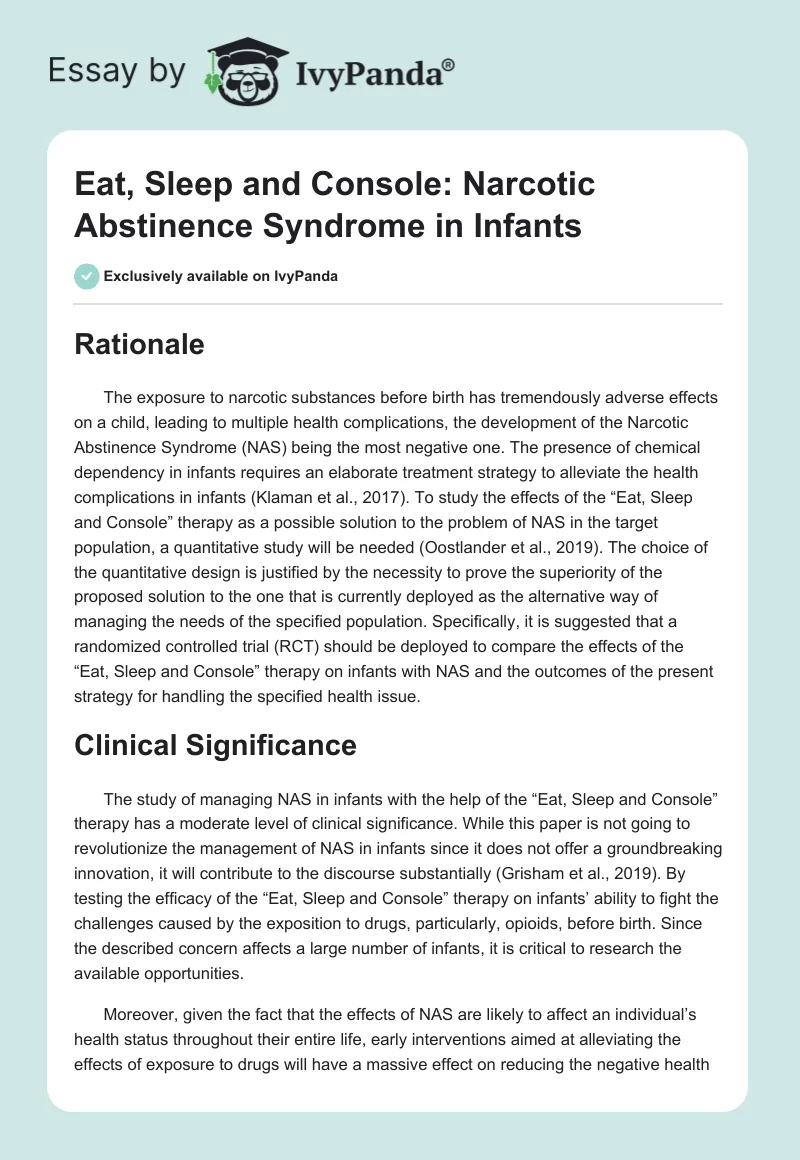 Eat, Sleep, and Console: Narcotic Abstinence Syndrome in Infants. Page 1