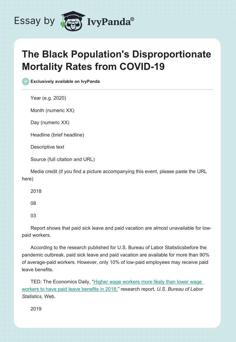 The Black Population's Disproportionate Mortality Rates From COVID-19. Page 1
