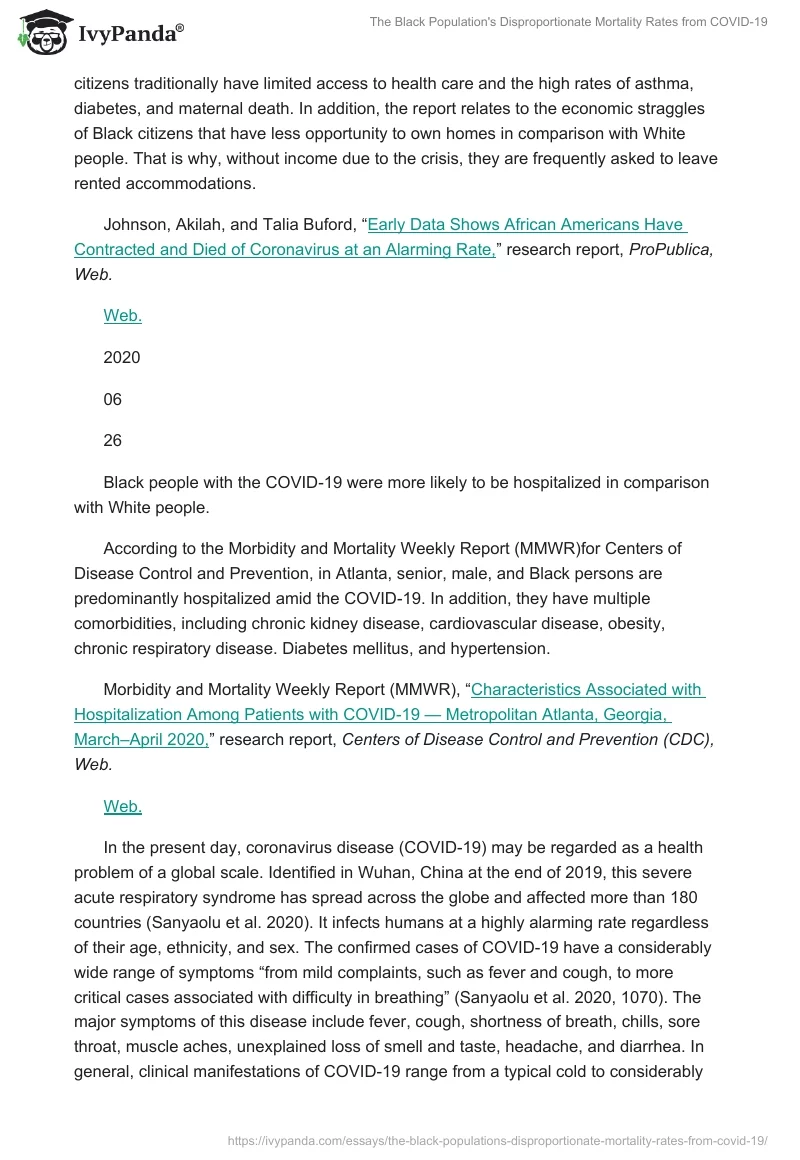 The Black Population's Disproportionate Mortality Rates From COVID-19. Page 3