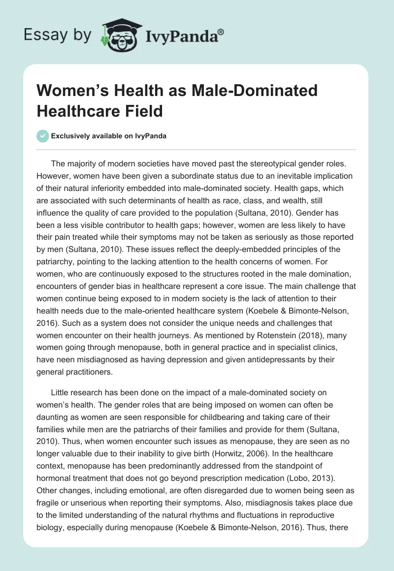 Women’s Health as Male-Dominated Healthcare Field. Page 1