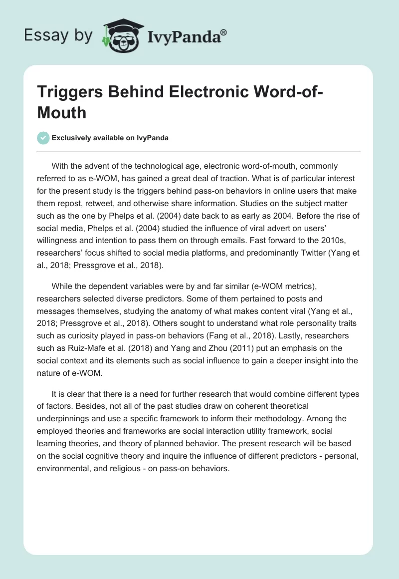 Triggers Behind Electronic Word-of-Mouth. Page 1
