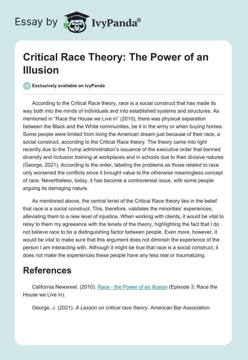 Critical Race Theory: The Power of an Illusion. Page 1