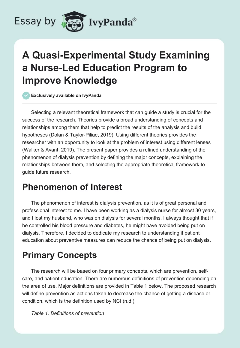 A Quasi-Experimental Study Examining a Nurse-Led Education Program to Improve Knowledge. Page 1