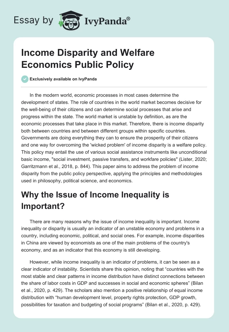 Income Disparity and Welfare Economics Public Policy. Page 1