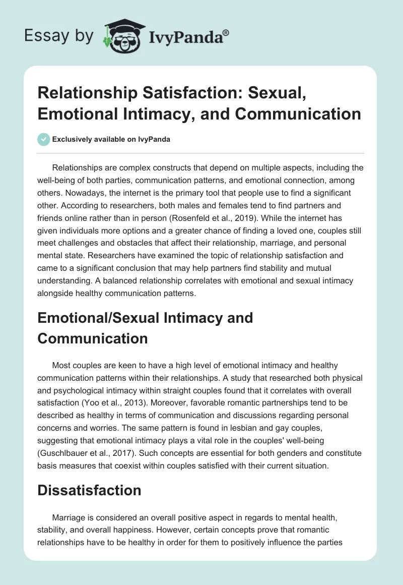 Relationship Satisfaction: Sexual, Emotional Intimacy, and Communication. Page 1