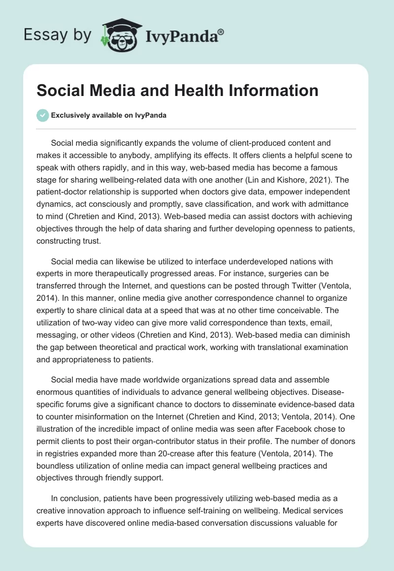 Social Media and Health Information. Page 1