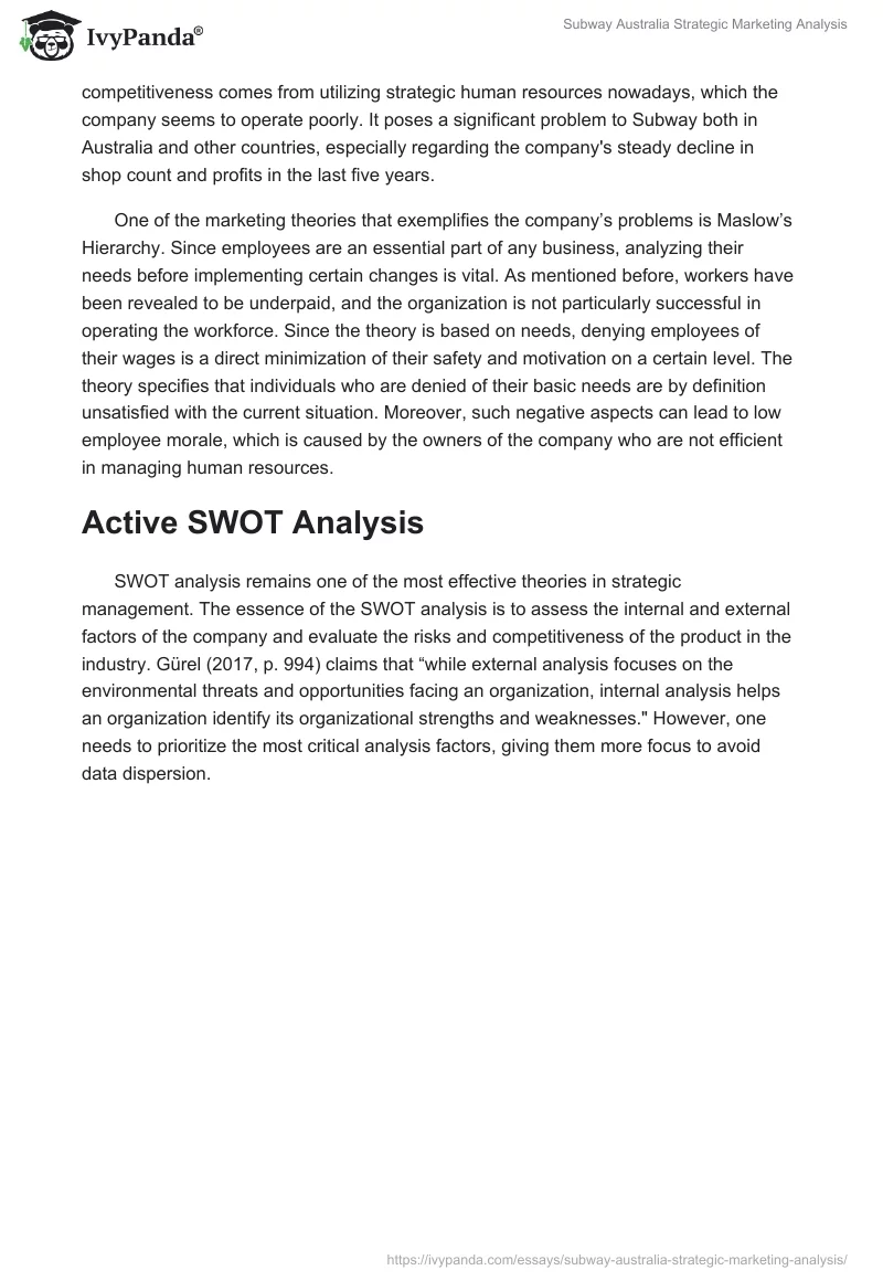 Subway Australia Strategic Marketing Analysis. Page 2