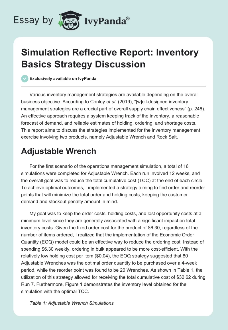 Simulation Reflective Report: Inventory Basics Strategy Discussion. Page 1