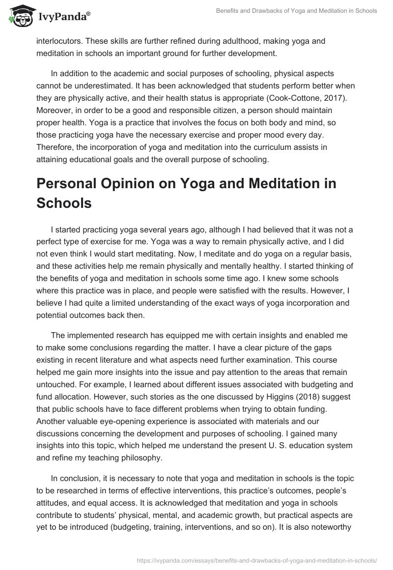 Benefits and Drawbacks of Yoga and Meditation in Schools. Page 5
