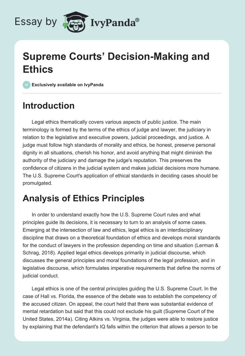 Supreme Courts’ Decision-Making and Ethics. Page 1