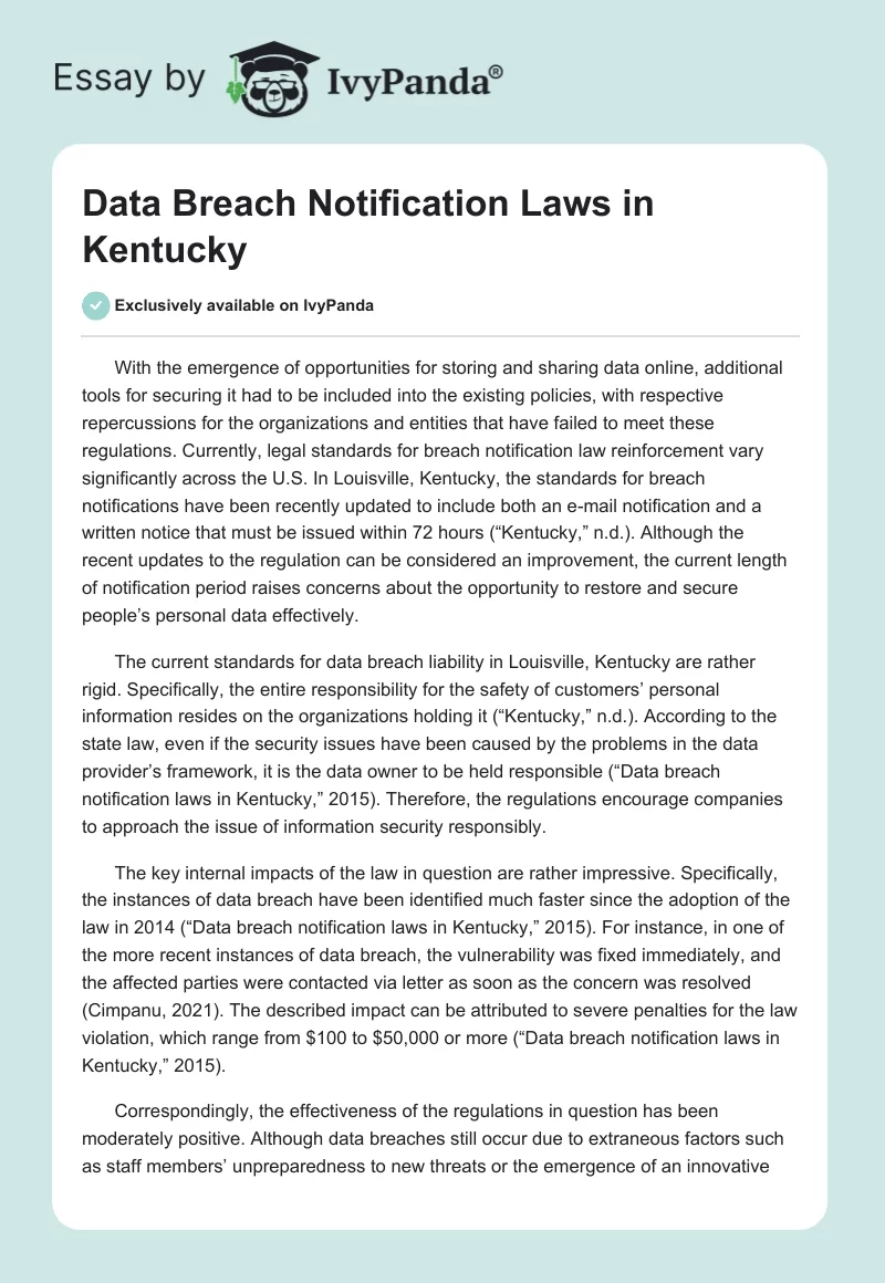 Data Breach Notification Laws in Kentucky. Page 1
