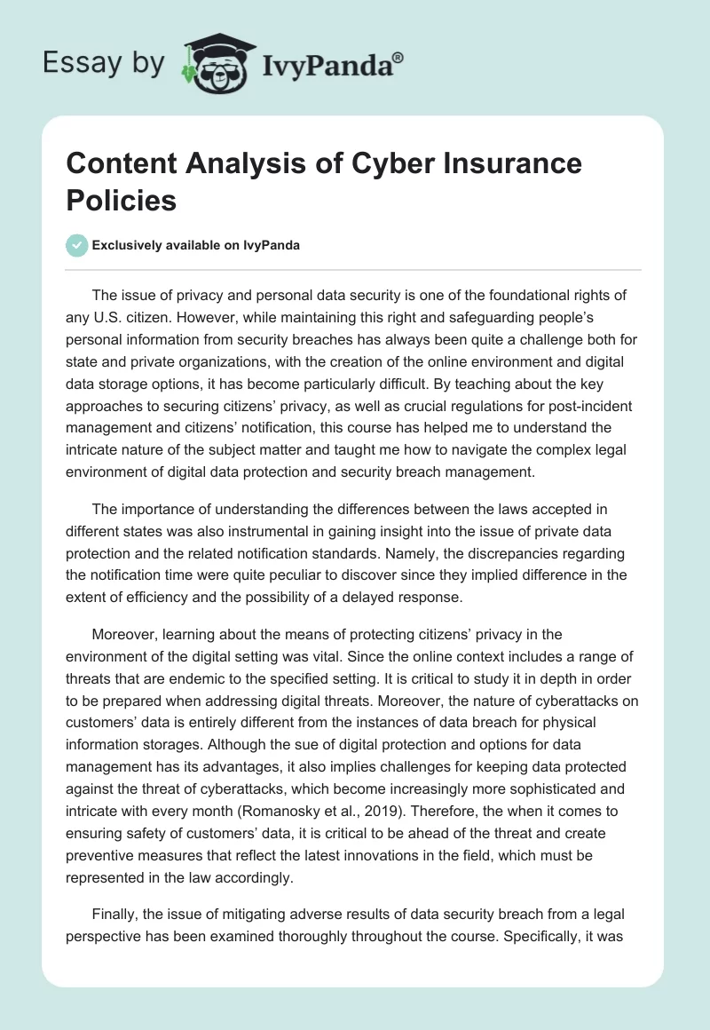 Content Analysis of Cyber Insurance Policies. Page 1