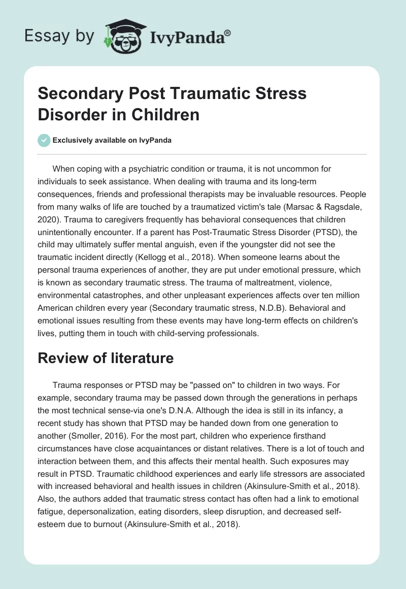 Secondary Post Traumatic Stress Disorder in Children. Page 1