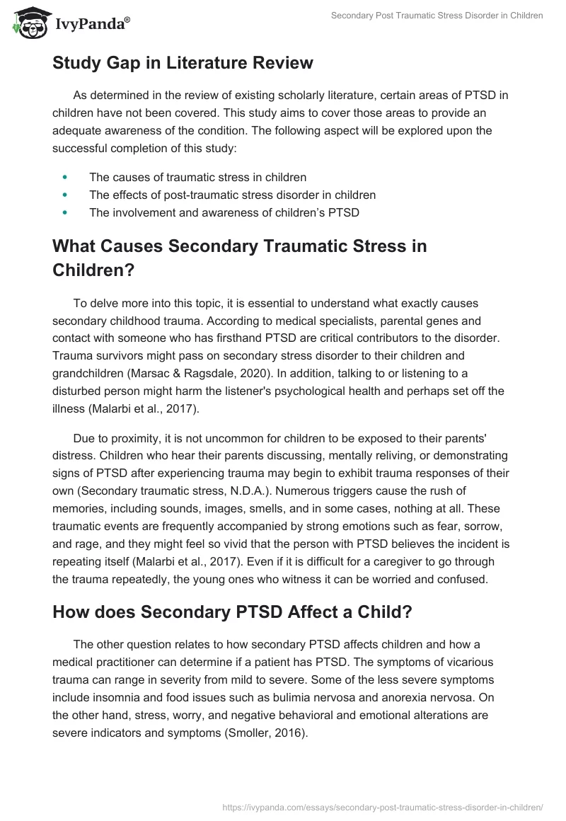 Secondary Post Traumatic Stress Disorder in Children. Page 5