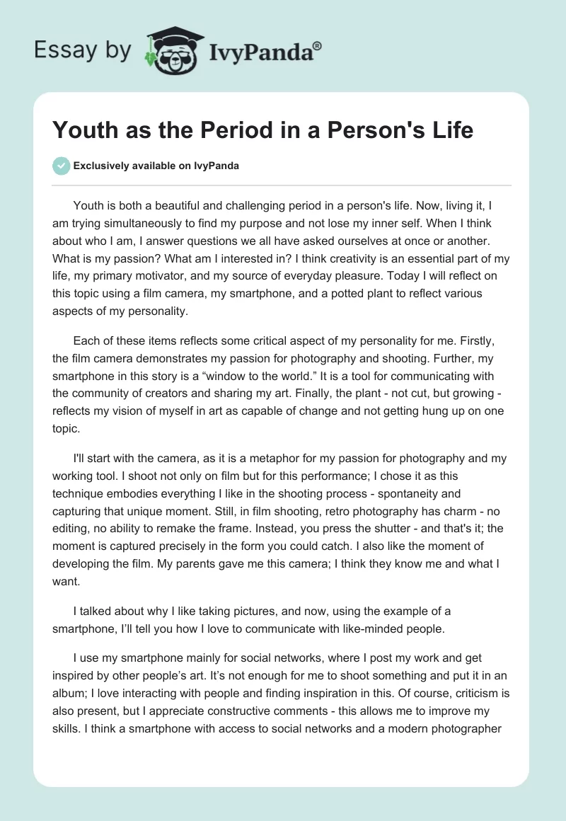 Youth as the Period in a Person's Life. Page 1