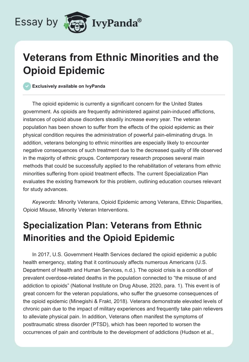 Veterans From Ethnic Minorities and the Opioid Epidemic. Page 1