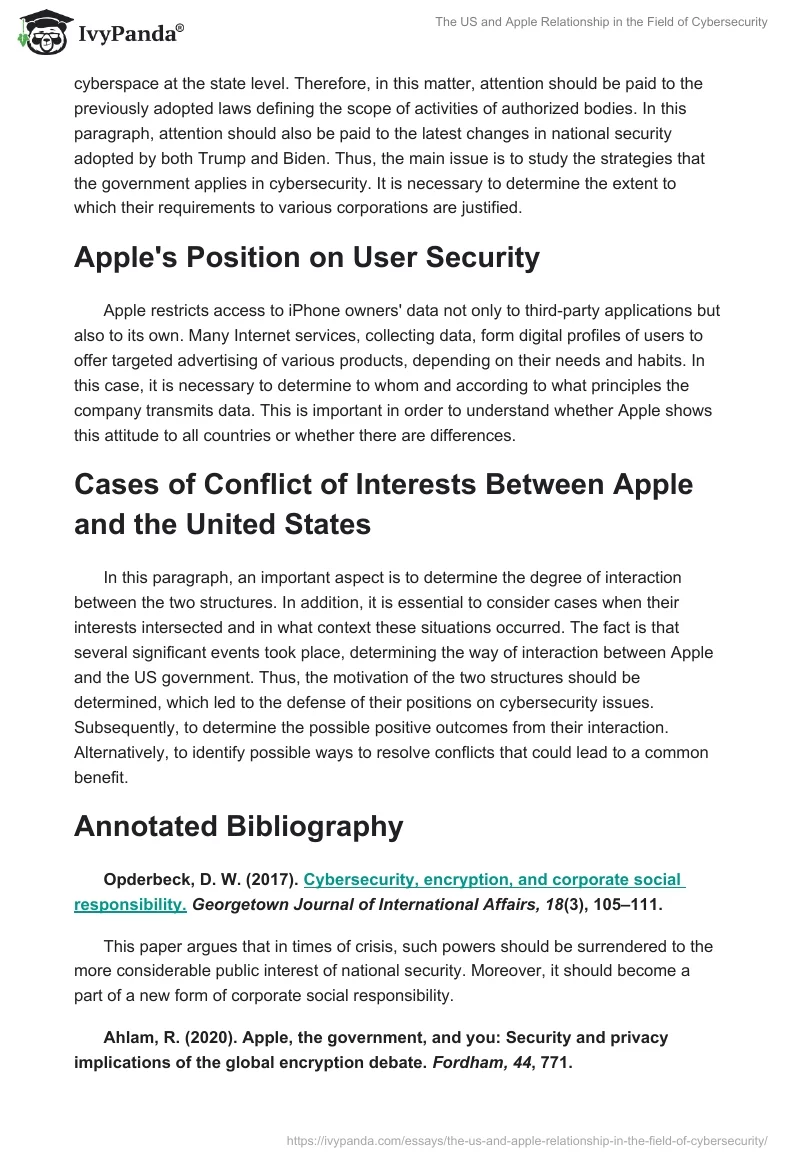The US and Apple Relationship in the Field of Cybersecurity. Page 2