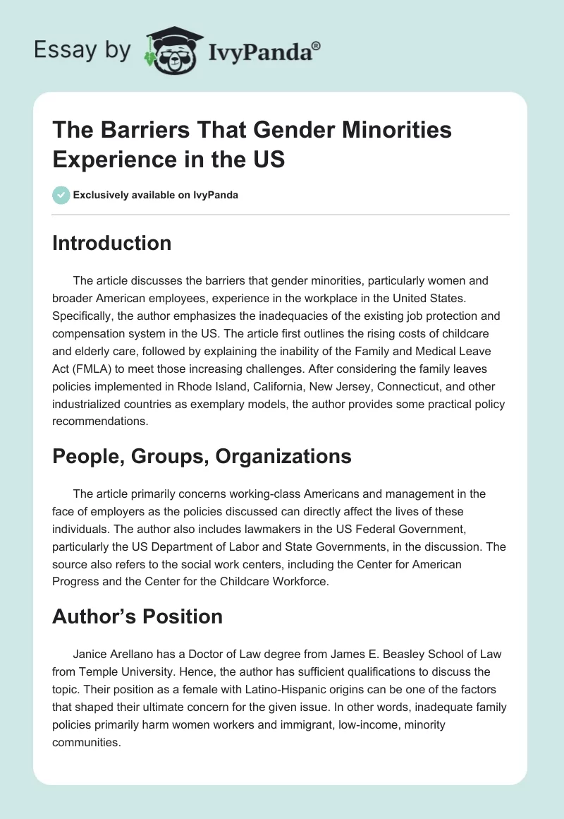 The Barriers That Gender Minorities Experience in the US. Page 1
