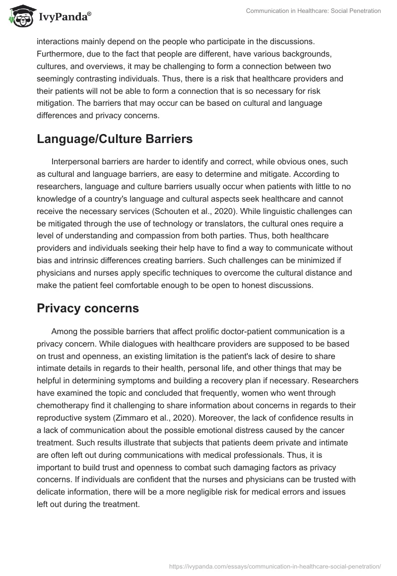 Communication in Healthcare: Social Penetration. Page 2