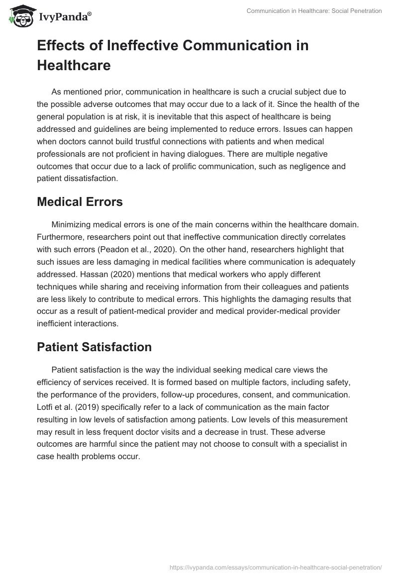 Communication in Healthcare: Social Penetration. Page 3