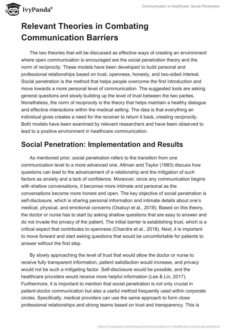 Communication in Healthcare: Social Penetration. Page 4