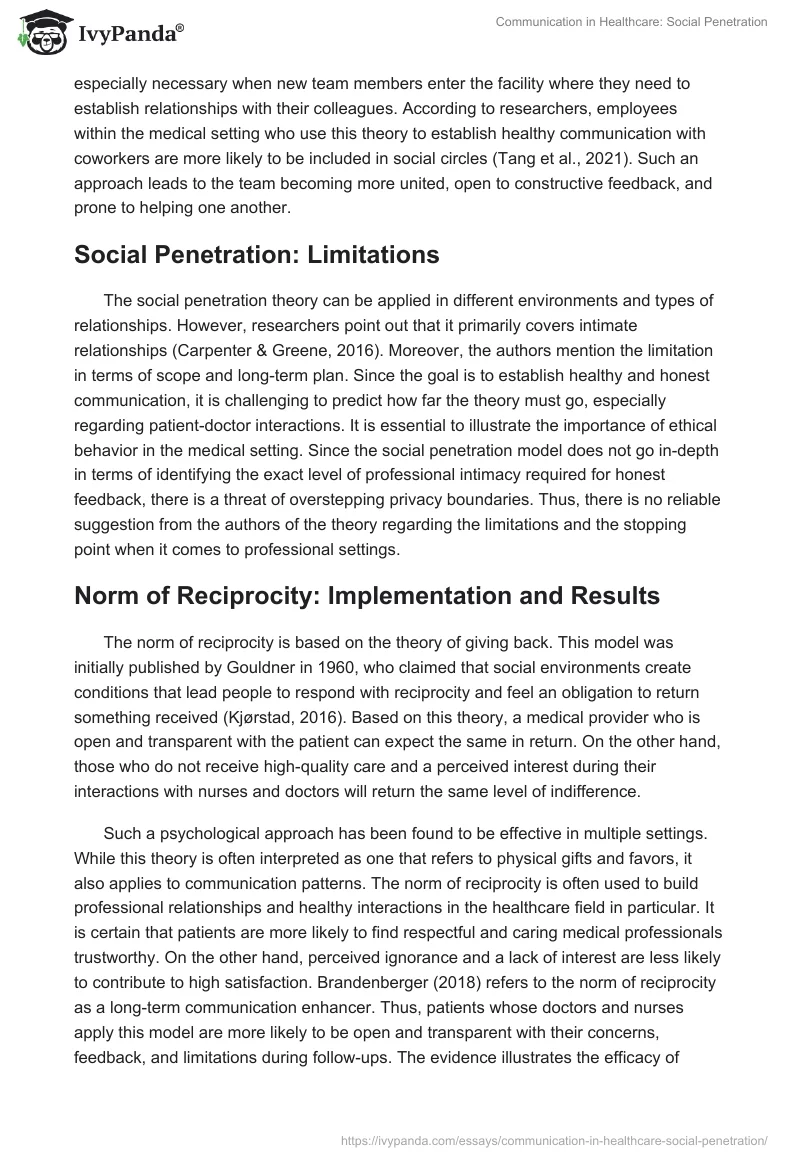 Communication in Healthcare: Social Penetration. Page 5
