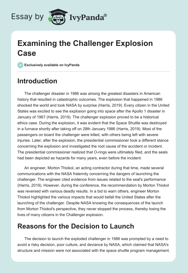 Examining the Challenger Explosion Case. Page 1