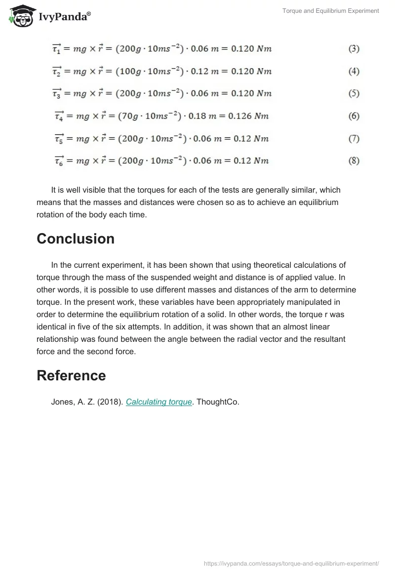 Torque and Equilibrium Experiment. Page 5