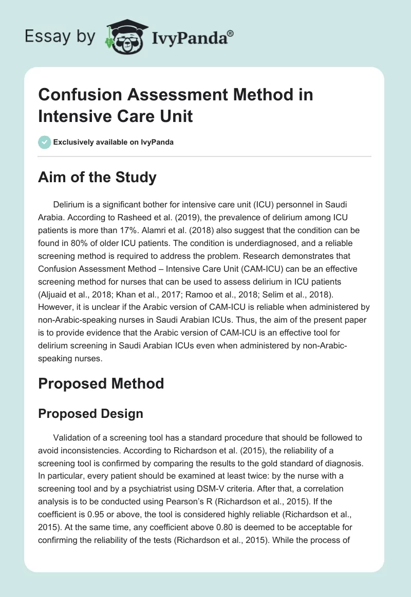 Confusion Assessment Method in Intensive Care Unit. Page 1
