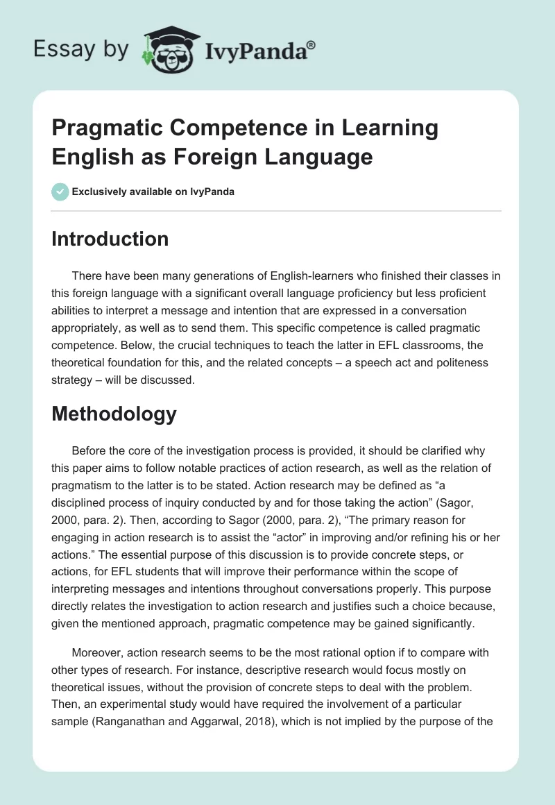 Pragmatic Competence in Learning English as Foreign Language. Page 1
