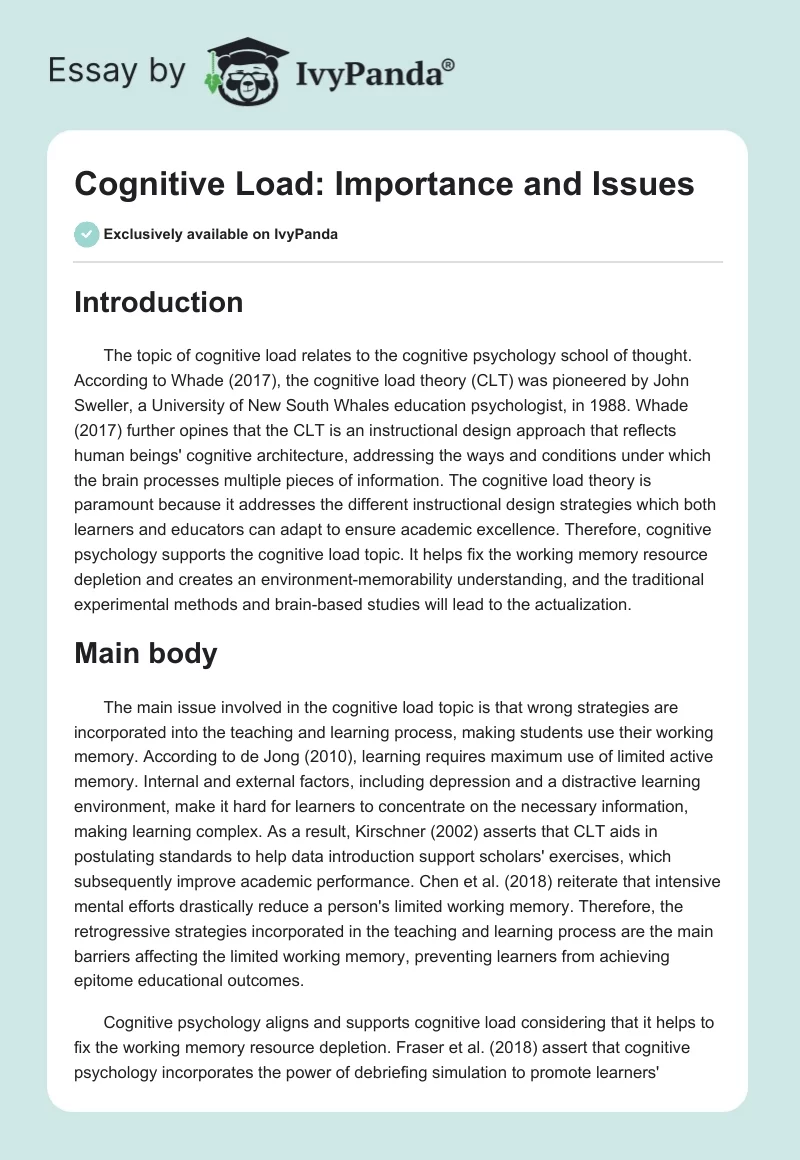 Cognitive Load: Importance and Issues. Page 1