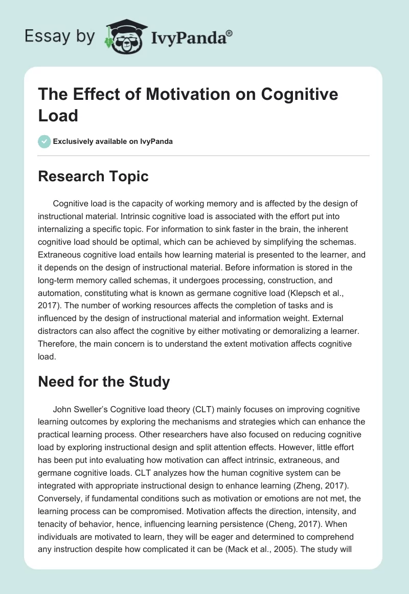 The Effect of Motivation on Cognitive Load. Page 1