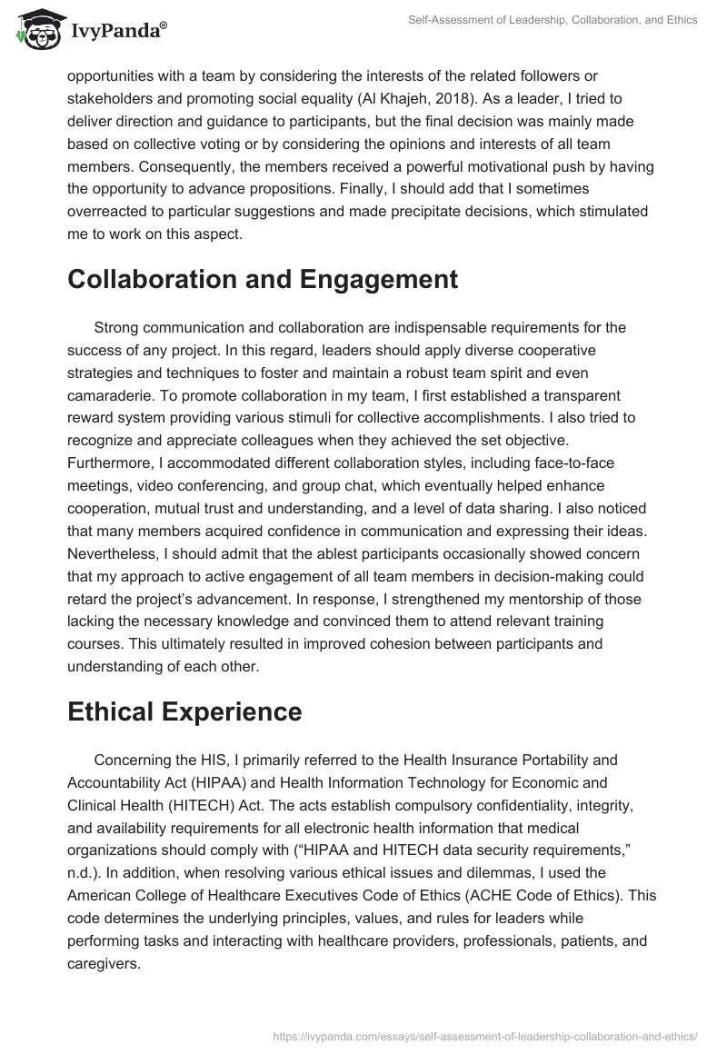 Self-Assessment of Leadership, Collaboration, and Ethics. Page 2