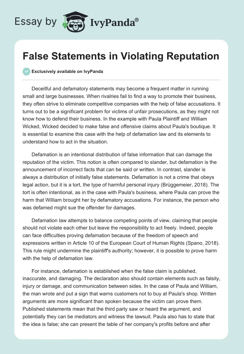 False Statements in Violating Reputation. Page 1
