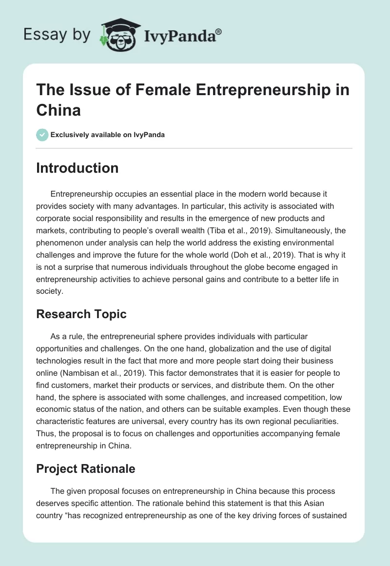 The Issue of Female Entrepreneurship in China. Page 1