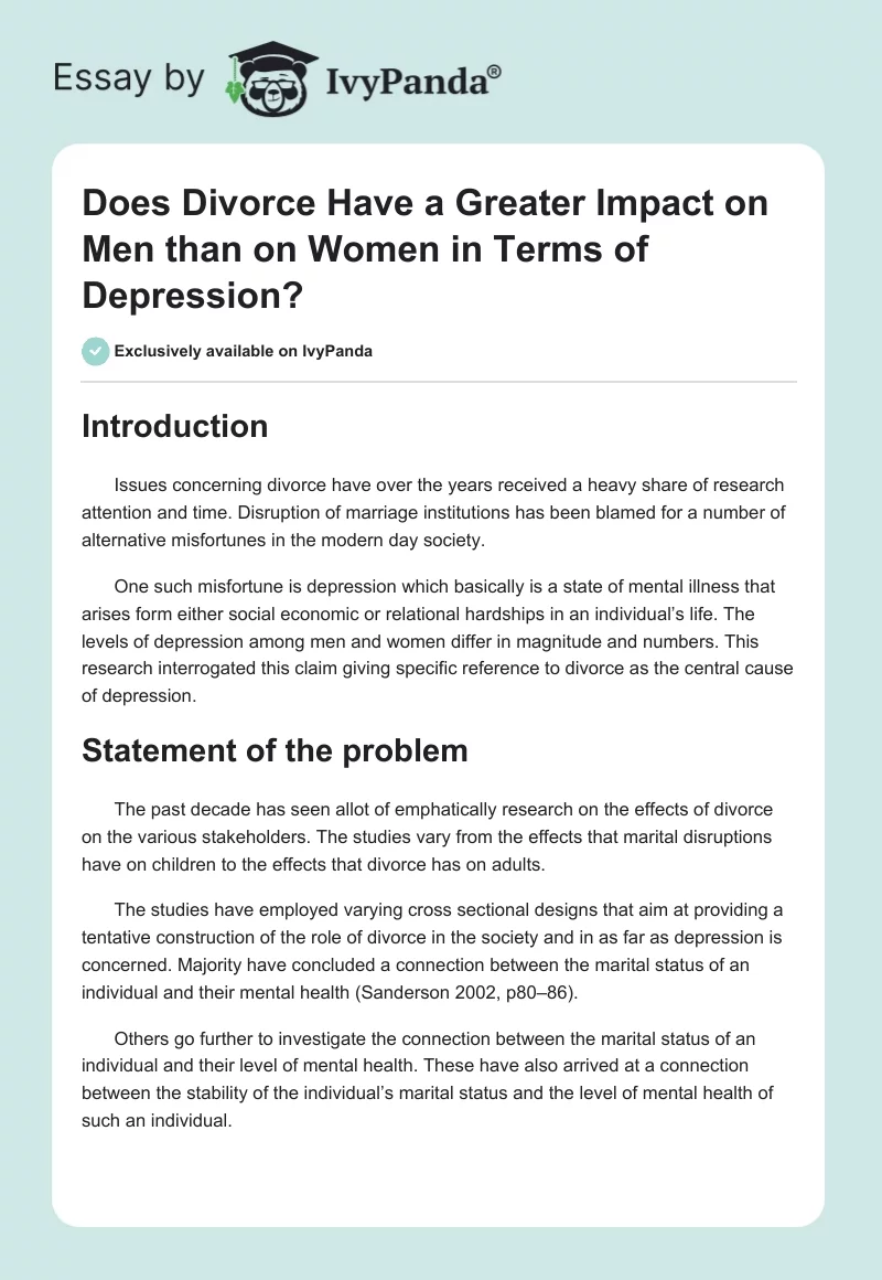 Does Divorce Have a Greater Impact on Men than on Women in Terms of Depression?. Page 1