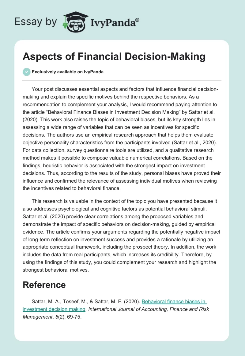 Aspects of Financial Decision-Making. Page 1