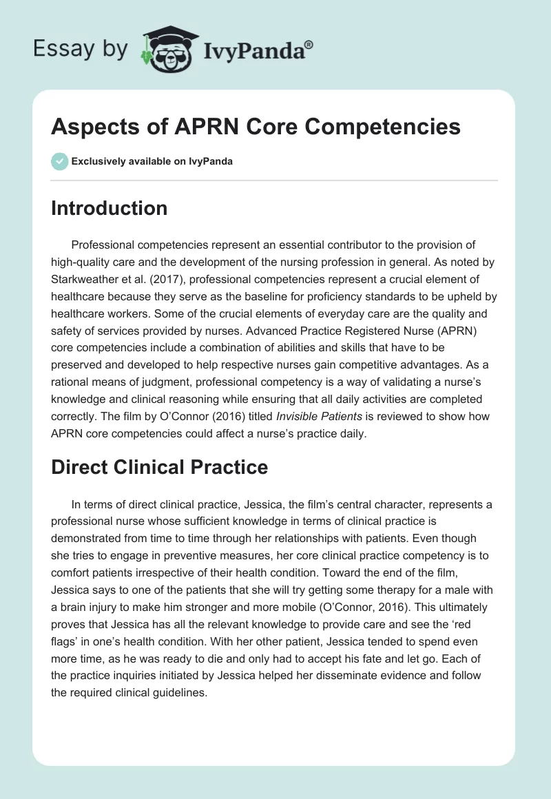 Aspects of APRN Core Competencies. Page 1